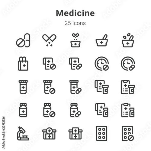 25 icons collection on medicine and related topic