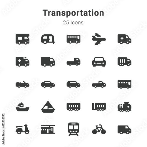 25 icons on transportation and related topics
