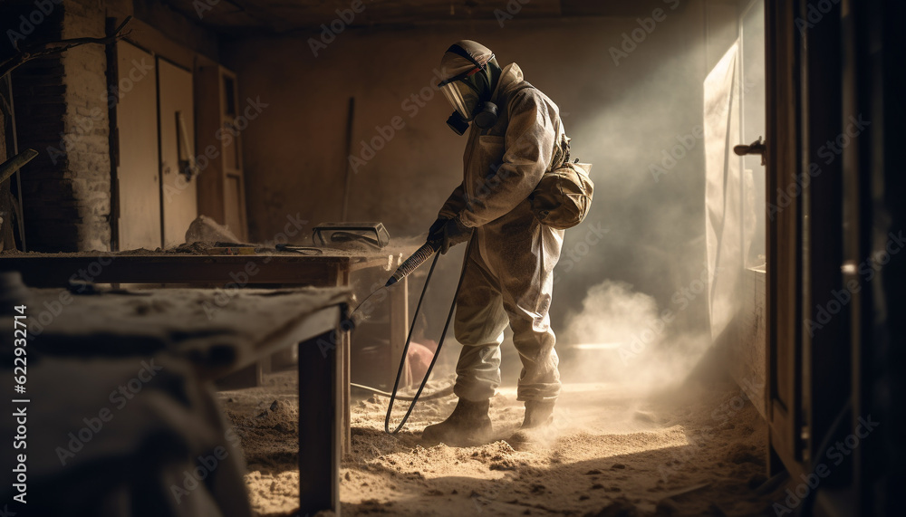 Fototapeta premium Expert welder in protective gear works indoors generated by AI