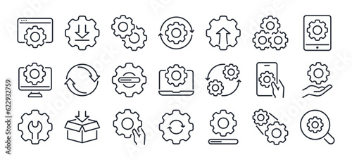 Update, upgrade, progress bar and install concept editable stroke outline icon isolated on white background flat vector illustration. Pixel perfect. 64 x 64.