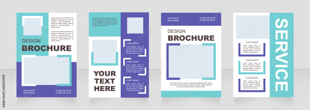 Recruitment service purple and cyan blank brochure layout design. Vertical poster template set with empty copy space for text. Premade corporate reports collection. Editable flyer paper pages