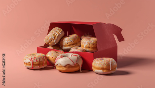 Stack of pink donuts, tempting indulgence gift generated by AI