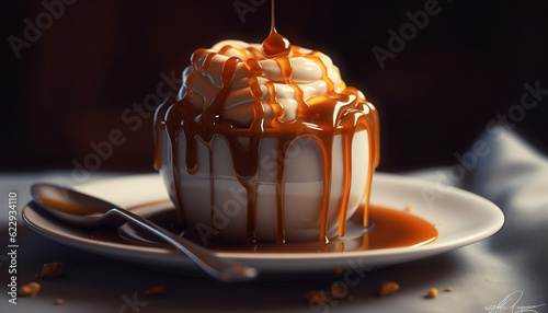 Whipped cream, chocolate, fruit, sweet pie, indulgence generated by AI