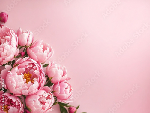 Pink peony on pastel pink background.