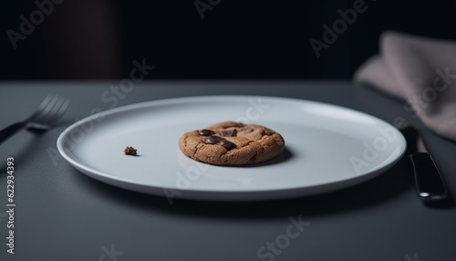 Freshly baked chocolate chip cookies on plate generated by AI