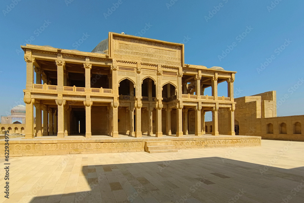 Makli Hill Necropolis UNESCO World Heritage Site Picturesque View of a Mausoleum of Isa Khan Tarkhan II on a Sunny Blue Sky Day