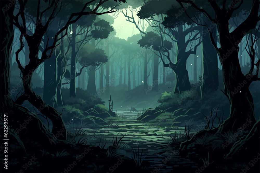 Generative AI
horror background, dark forbidden forest