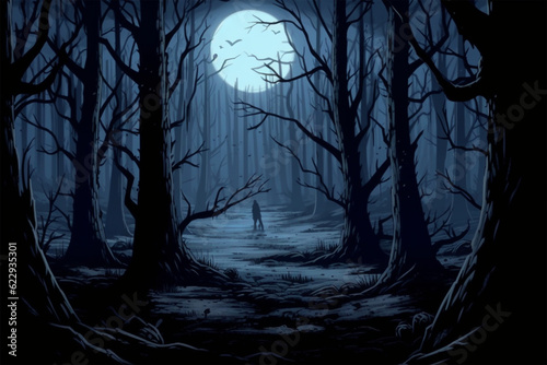 Generative AI horror background, dark forbidden forest