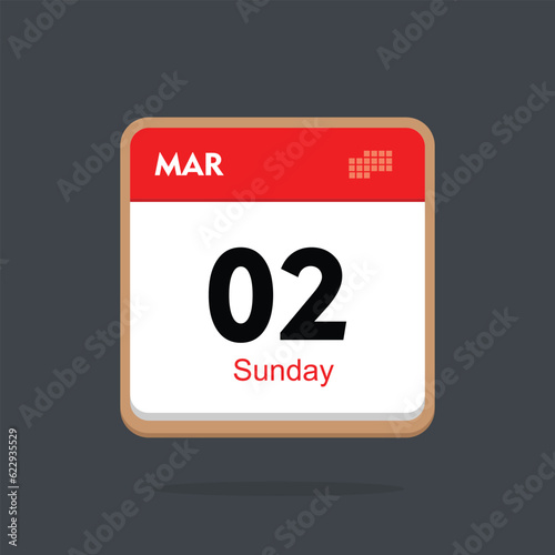 sunday 02 march icon with black background, calender icon