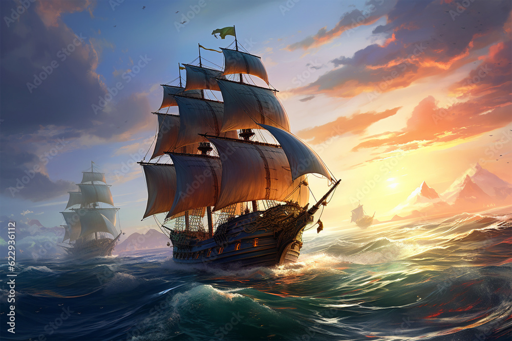 Fototapeta premium ship in the sea generative ai