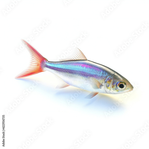 Neon tetra fish on white background. 3D illustration digital art design, generative AI