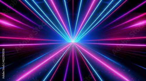 Abstract neon lights background with laser rays, and glowing lines. AI-Generated