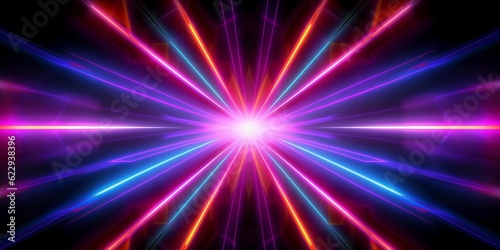 Abstract neon lights background with laser rays  and glowing lines. AI-Generated