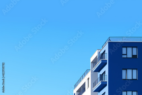 blue building minimalistic city ground view