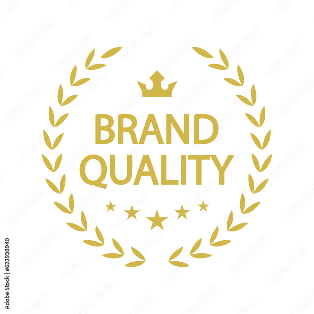 Frame of golden leaves for business stamp vector design. Reward of winner. Isolated outline illustration. Guarantee badge. Approved seal with text. Decorative sticker on white background