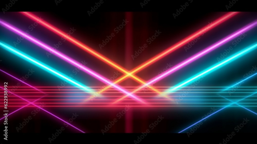 Abstract neon lights background with laser rays, and glowing lines. AI-Generated