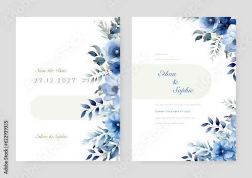 wedding invitations with elegant flowers and leaves