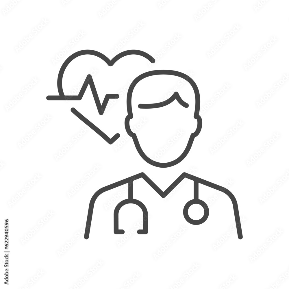Cardiologist line icon. Vector illustration. Editable stroke.