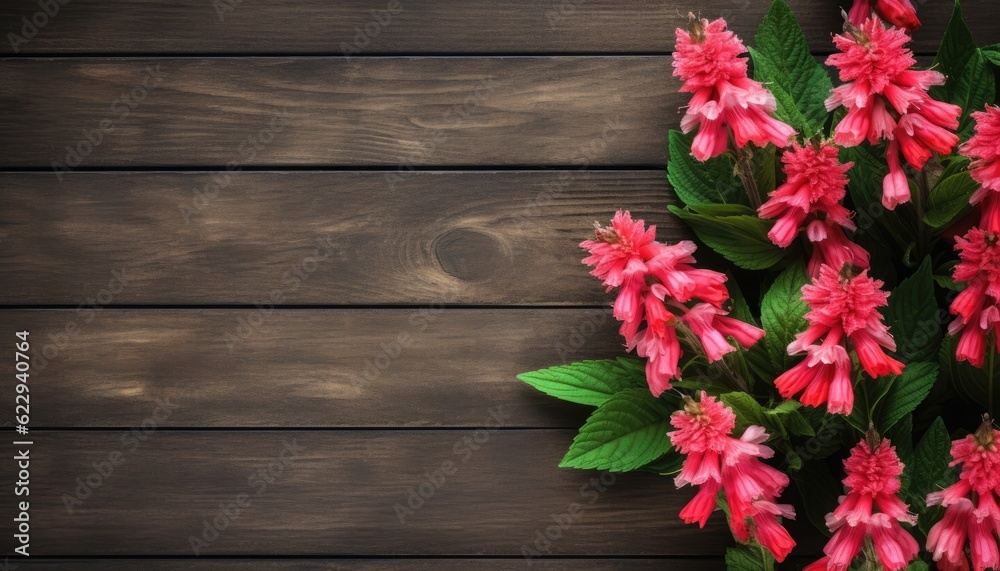 Pink flowers on wooden background with copy space for text. Top view Pink flowers on wooden background with copy space for text. Top view