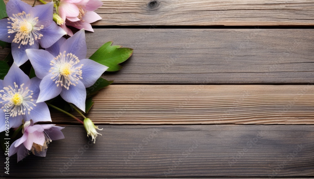 Bouquet of flowers on wooden background. Top view with copy space Bouquet of flowers on wooden background. Top view with copy space