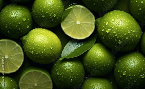Pattern of Fresh Limes. Generative AI.