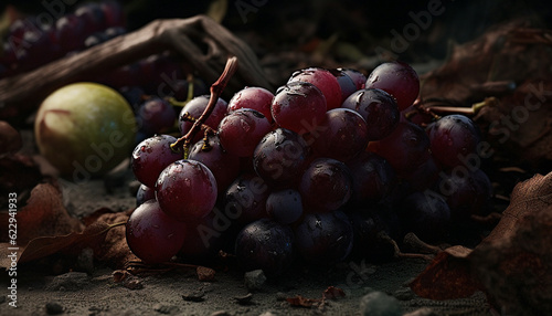 Grape fruit leaf freshness nature autumn ripe bunch agriculture generated by AI