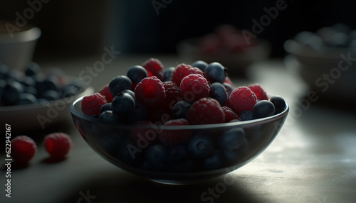 Freshness and nature in a bowl of organic berry fruit generated by AI