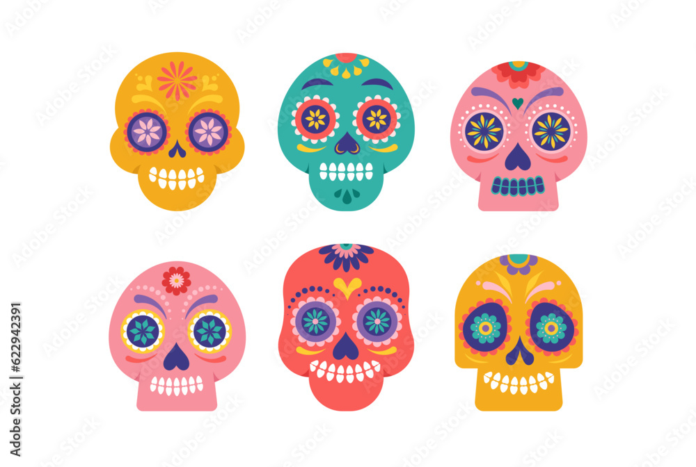 Colorful skulls, Mexican sugar skulls for Day of the dead, dia de los ...