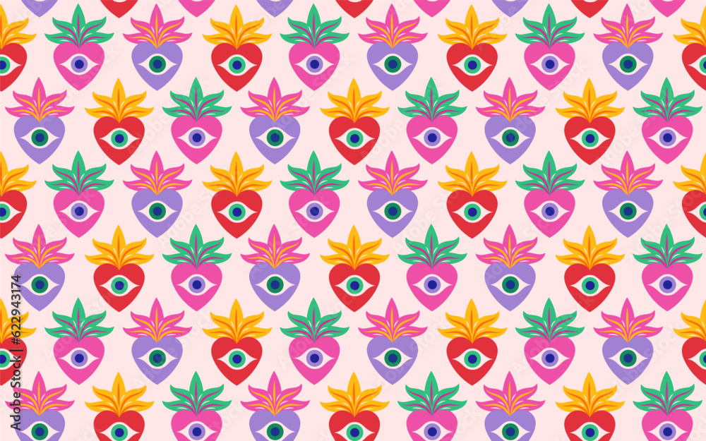 Mexican sacred hearts modern seamless pattern Mexican sacred hearts modern seamless pattern
