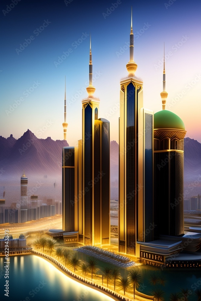 Fototapeta premium mosque in the future city generative ai