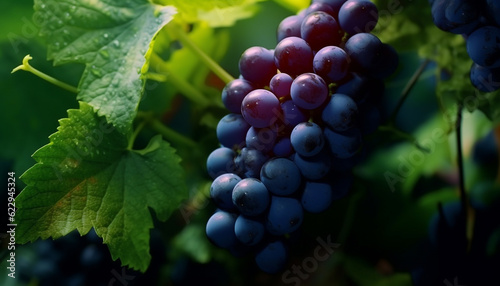 Freshness of ripe grapes on a vine, nature sweet refreshment generated by AI