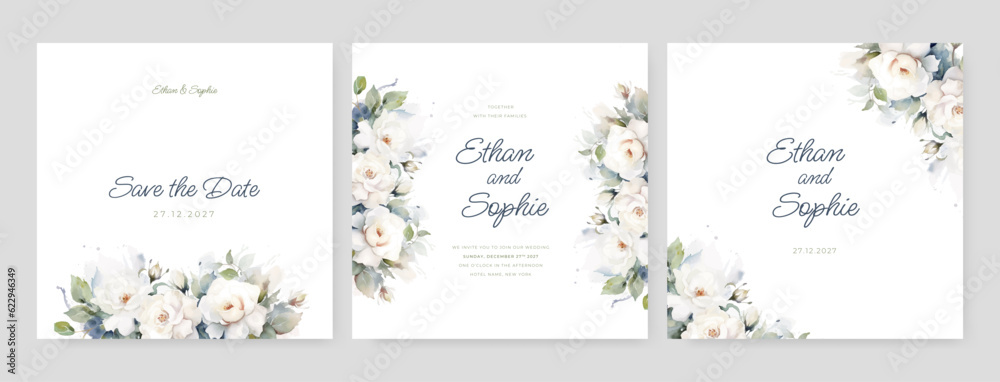 elegant wedding card with beautiful floral and leaves template