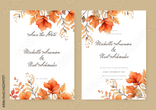 Luxury wedding invitation card background vector. Elegant watercolor texture in pink flower  leaf  gold line. Spring floral design illustration for wedding and vip cover template  banner  invite.