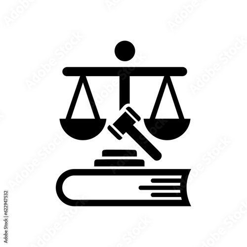scales of justice and hammer on law book vector icon design.