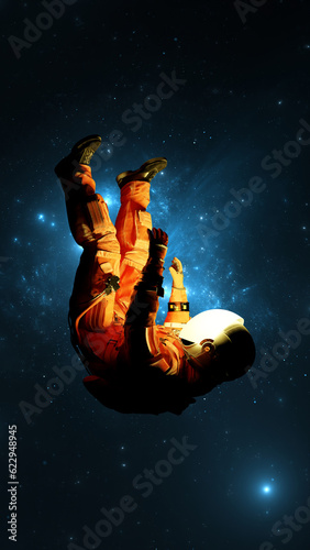 Fotografi Man astronaut in zero gravity falls into cosmic abyss