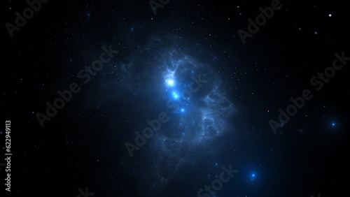 Amazing galaxy cluster of massive stars in space. Boundless universe, gas nebula in outer space. 3d render © angel_nt