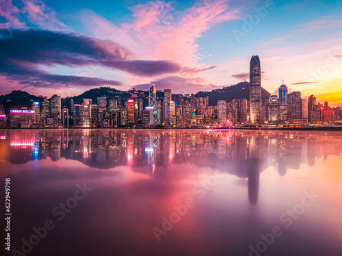 Canvas Print Hong Kong Skyscrapers in sunset
