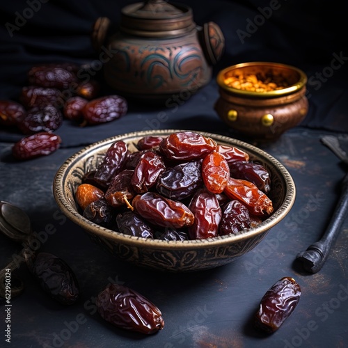 A sweet and nutritious bowl of dates. Great for packaging, Middle East, health food and more. 