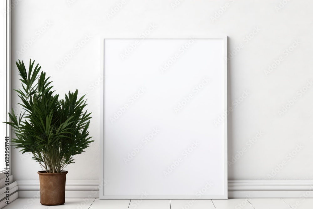 Blank Photo Frame Mockup Template Design With Plants in Living room Background Generated AI Blank Photo Frame Mockup Template Design With Plants in Living room Background Generated AI