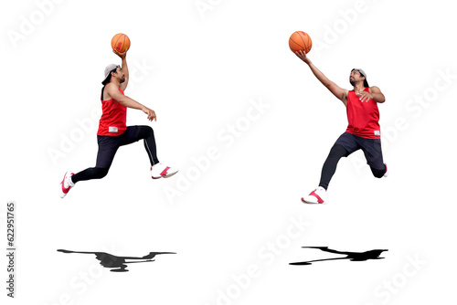 Basketball fun concept. We love basketball. Asian basketball player jumping on transparent background with clipping path © STOCK PHOTO 4 U