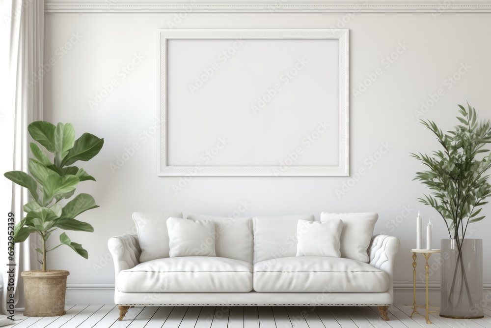 Blank Photo Frame Mockup Template Design With Living room Background Generated AI Blank Photo Frame Mockup Template Design With Living room Background Generated AI