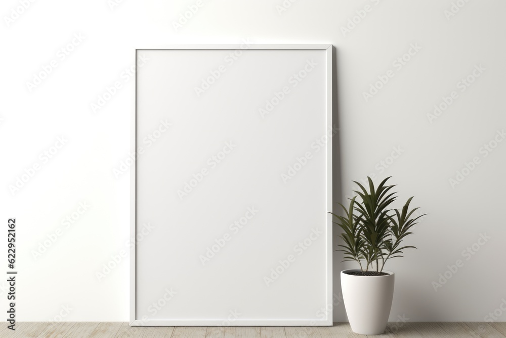 Blank Photo Frame Mockup Template Design With Plants in Living room Background Generated AI Blank Photo Frame Mockup Template Design With Plants in Living room Background Generated AI