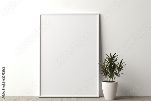 Blank Photo Frame Mockup Template Design With Plants in Living room Background Generated AI