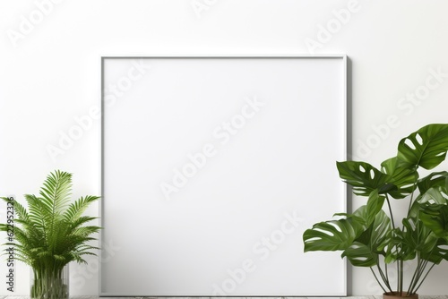 Blank Photo Frame Mockup Template Design With Plants in Living room Background Generated AI