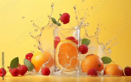 Refreshing Infused Water with Orange Slice and Berries. Generative AI