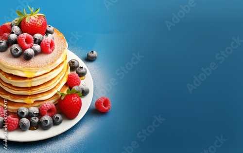 Delicious Pancakes with Berries and Maple Syrup. Generative AI