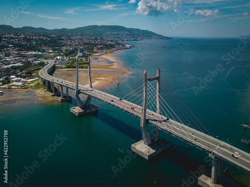 Aerial View of Merah Putih Bridge in Ambon Bay, Maluku photo