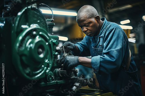 man working on a large machine in a factory. Generative Ai, Generative AI