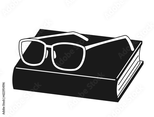 本とメガネの読書をイメージしたイラスト モノクロバージョン