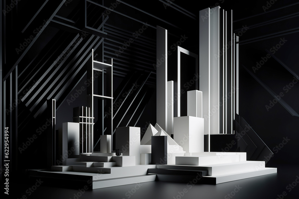 ai generated illustration of Deep black concrete walls serve as the backdrop